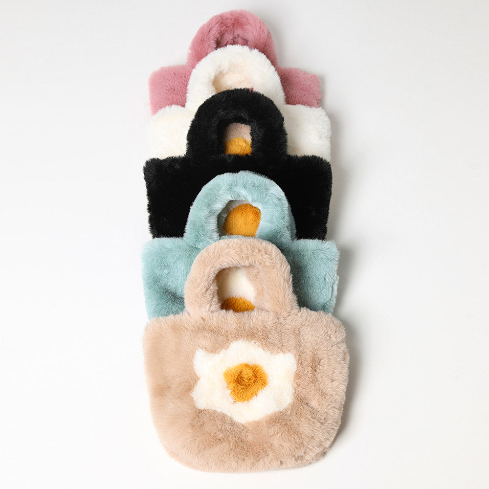 Flower Pointed Faux Fur Mini Tote Bag