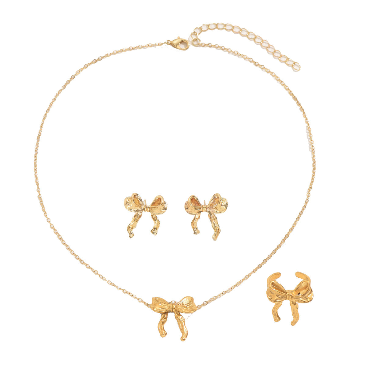 Fashion European American Office Lady Jewelry Set, Niche Bow Design Elegant Matching Earrings & Pendant Necklace For Women Daily Wear