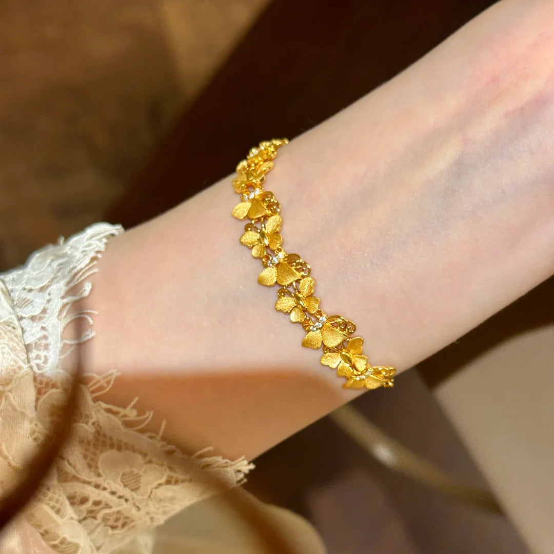Silver Tone 3D Embossed Linked Butterfly Bracelet Dainty Stackable Women Daily Hand Ornaments