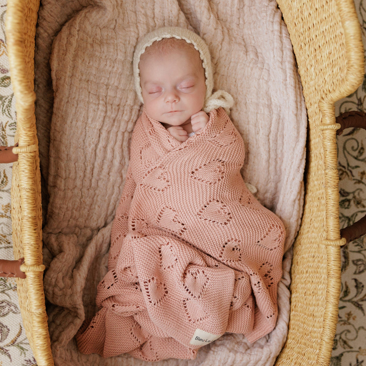 Heirloom Knit Heart Receiving Blanket for Boys and Girls - 100% Luxury Cotton Baby Blanket - Soft Warm Swaddle Receiving Blanket for Newborns Infants & Toddlers