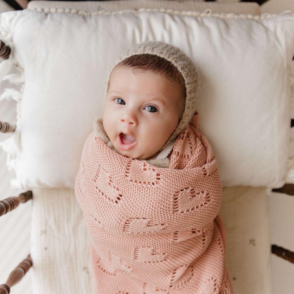 Heirloom Knit Heart Receiving Blanket for Boys and Girls - 100% Luxury Cotton Baby Blanket - Soft Warm Swaddle Receiving Blanket for Newborns Infants & Toddlers