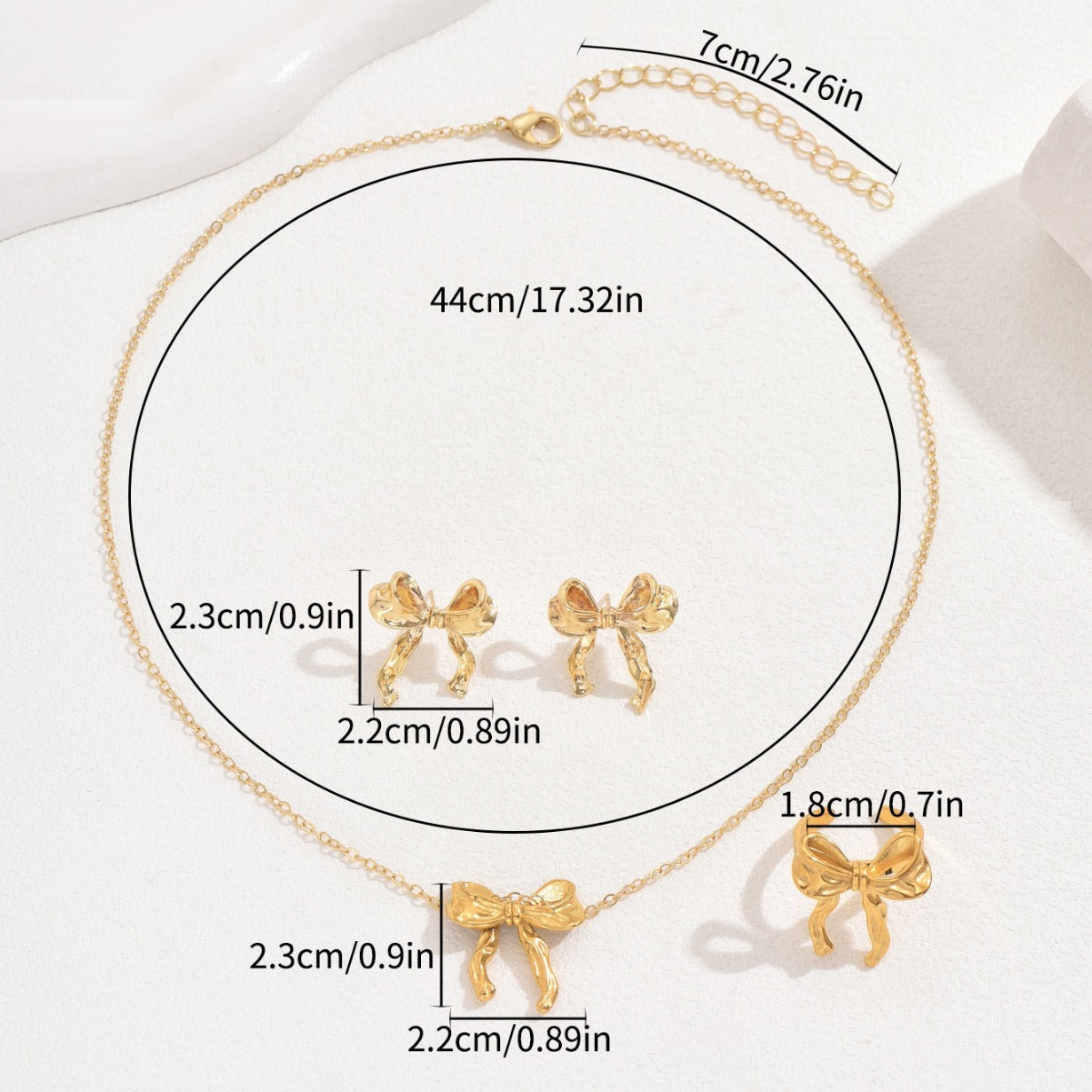 Fashion European American Office Lady Jewelry Set, Niche Bow Design Elegant Matching Earrings & Pendant Necklace For Women Daily Wear