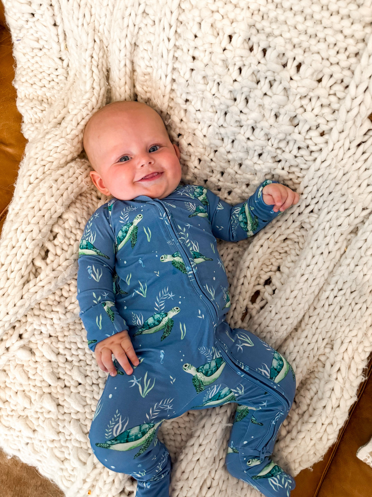 Sanibel Sea Turtle Zippy Sleepers with Fold Over Cuffs (0/3M-12/18M)