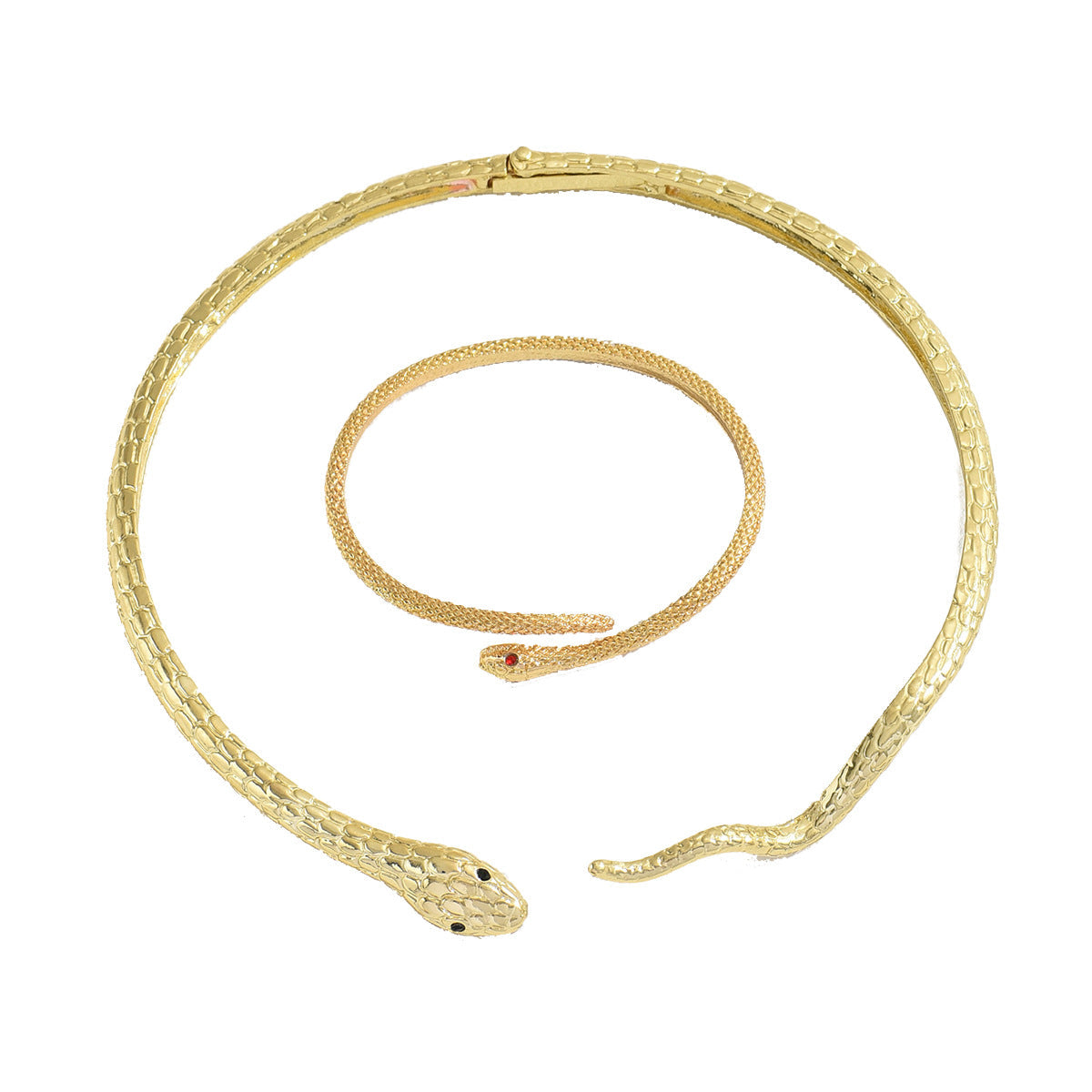 Minimal Cross-border European American Women Jewelry Set, Unique Snake Shape Inlaid Cubic Zirconia Design, Alloy Choker Necklace & Bracelet Daily Ornaments For Ladies