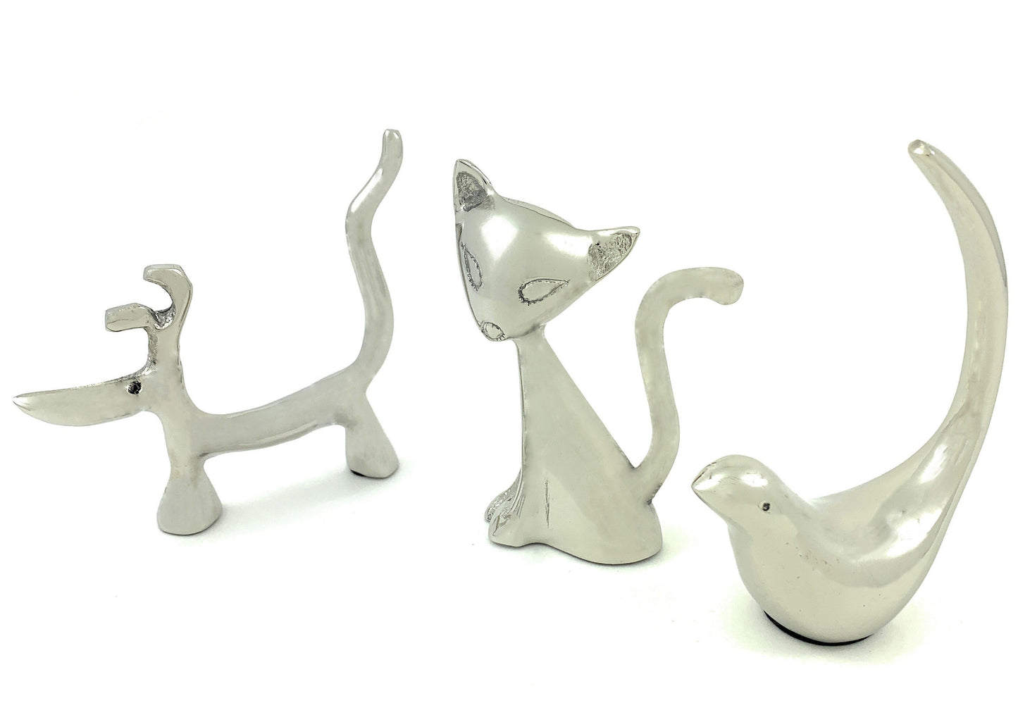 Dog, Cat & Bird Ring Holders Set - Silver