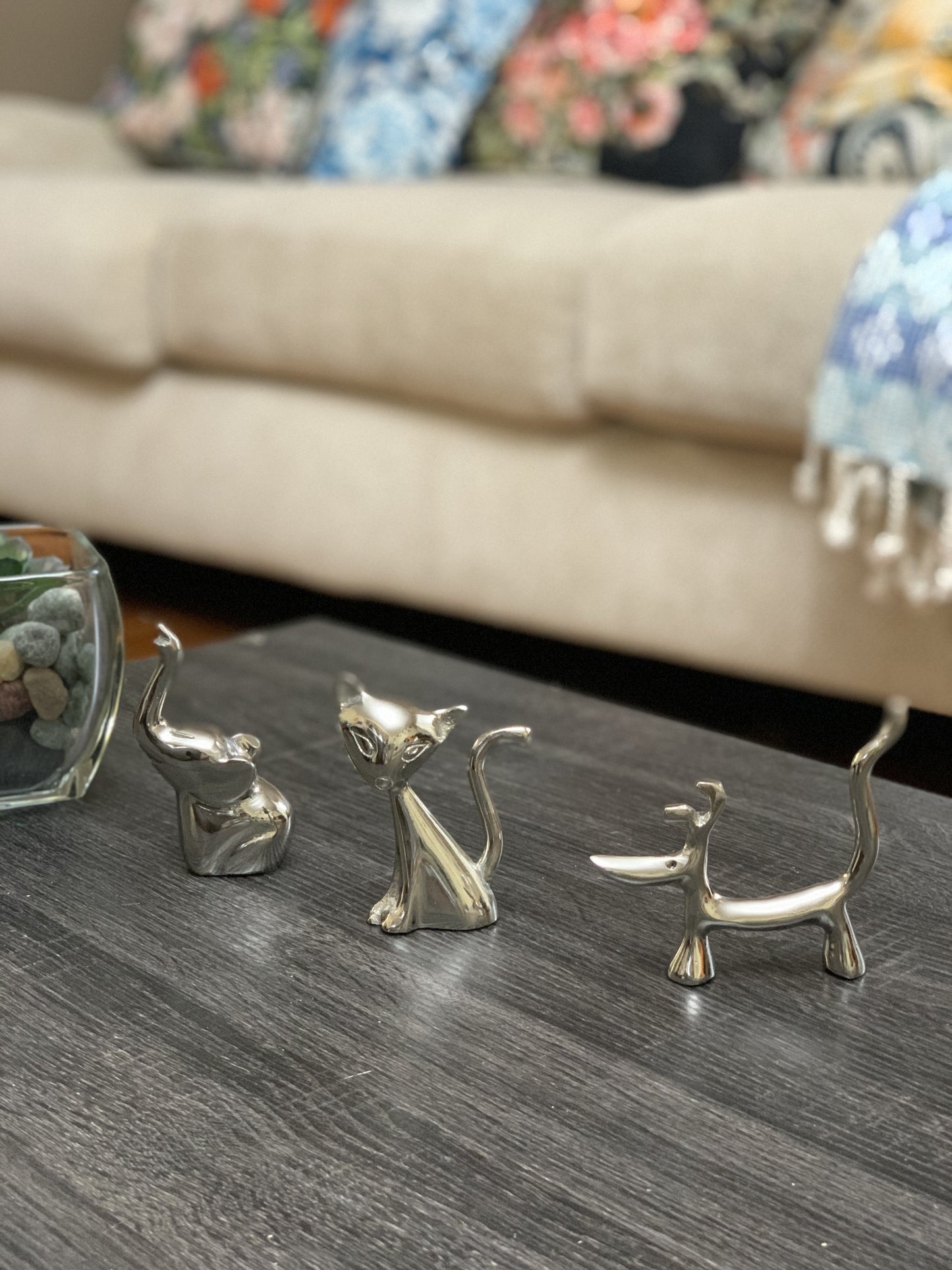 Dog, Cat & Elephant Ring Holders Set - Silver