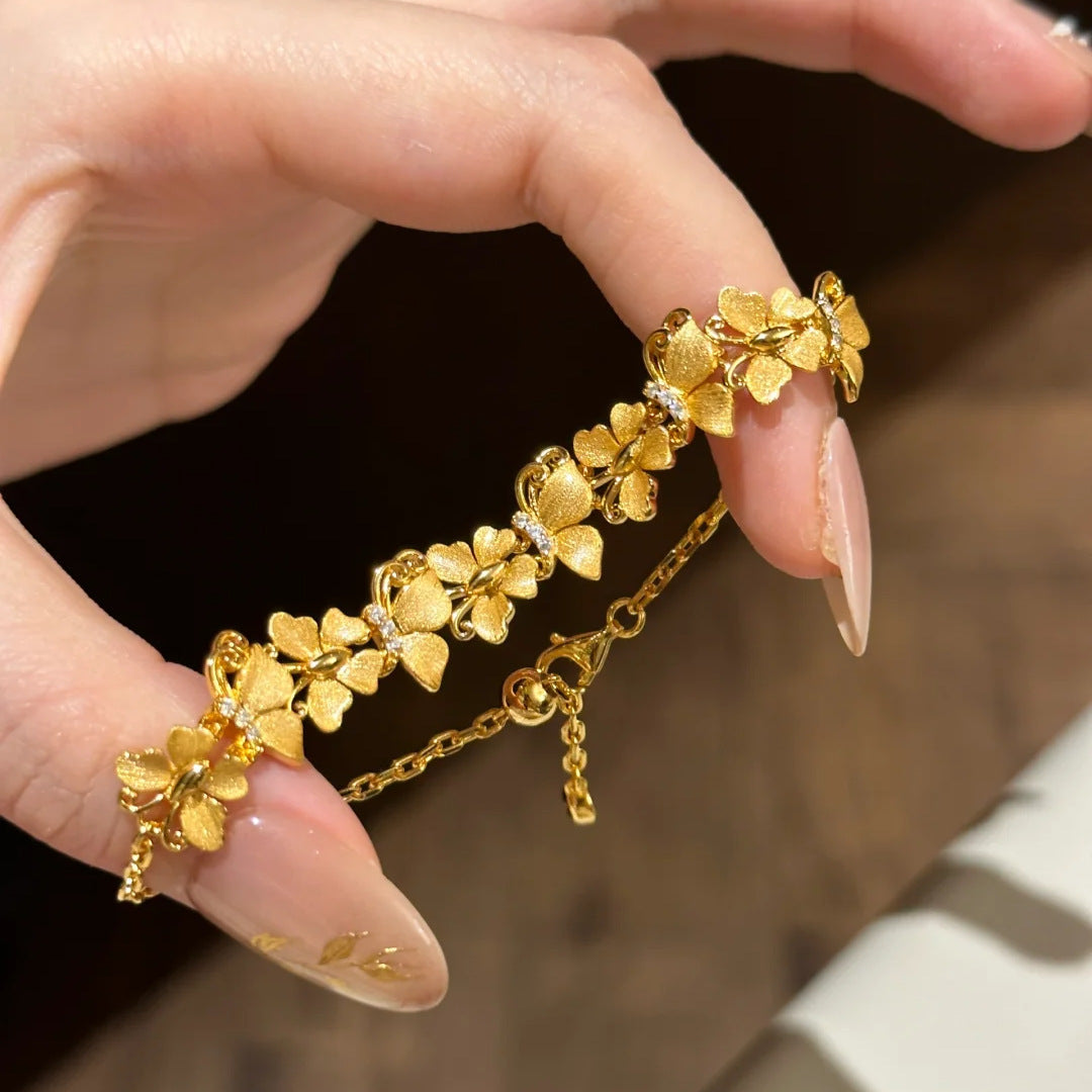 Silver Tone 3D Embossed Linked Butterfly Bracelet Dainty Stackable Women Daily Hand Ornaments