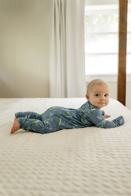 Sanibel Sea Turtle Zippy Sleepers with Fold Over Cuffs (0/3M-12/18M)
