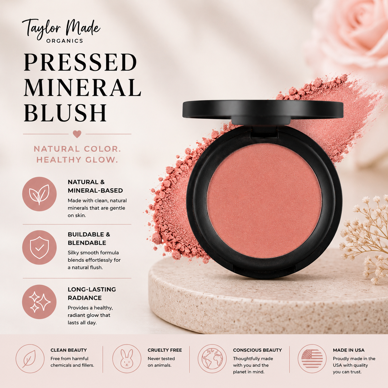 Pressed Mineral Blush – Organic, Buildable Color