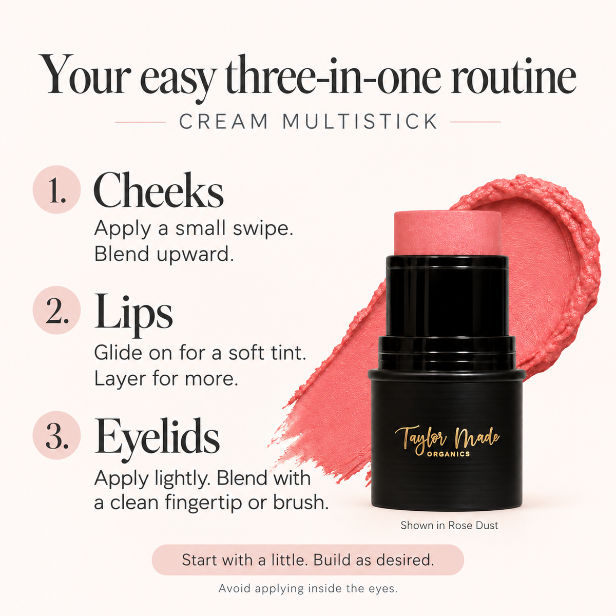 Organic Cream Multistick for Cheeks, Lips & Eyes