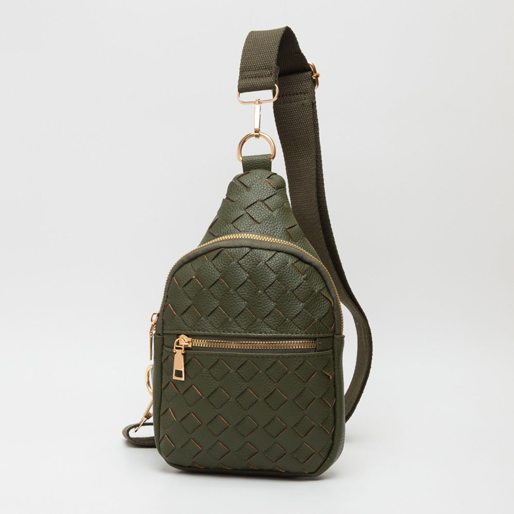 Faux Braided Leather Sling Bag