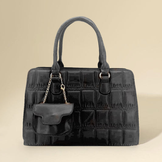 Faux Leather Top Handle Crossbody Bag with Mini Bag