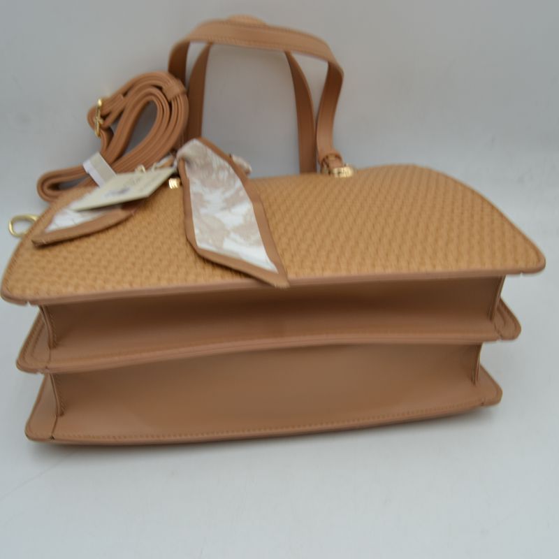 Woven Straw Satchel Bag with Detachable Shoulder Strap and Decorative Scarf Accent