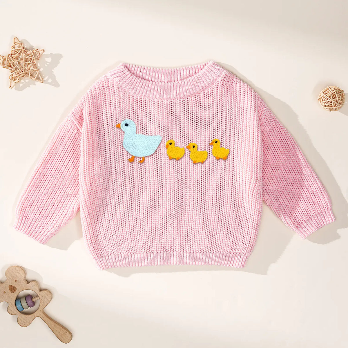 Hand Embroidered Marching Ducks Baby Knit Sweater
