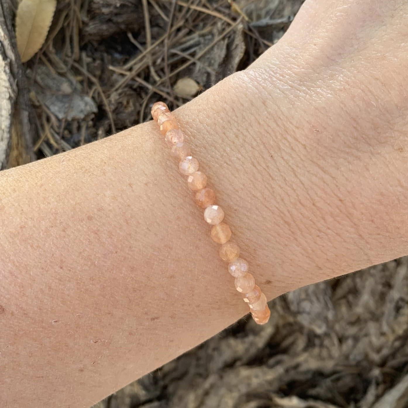 Sunstone Bracelet 4 mm Faceted Round Beads – Radiance and Joyful Energy