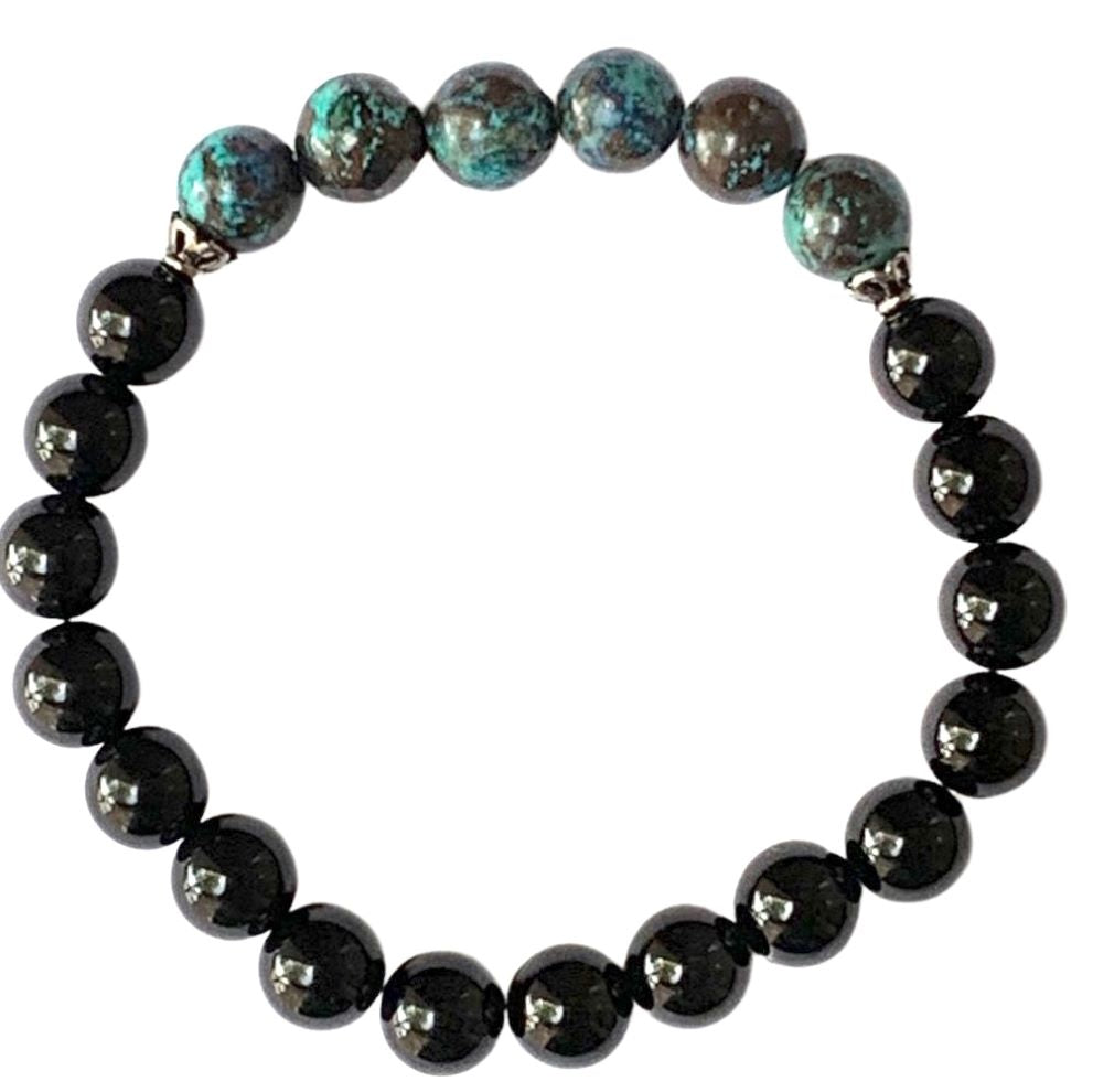 Shattuckite and Onyx Bracelet 8 mm Round Beads