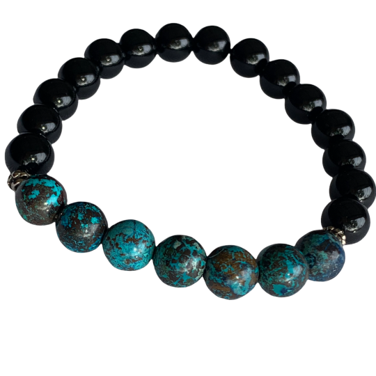 Shattuckite and Onyx Bracelet 8 mm Round Beads