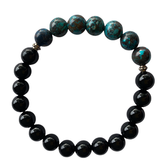 Shattuckite and Onyx Bracelet 8 mm Round Beads