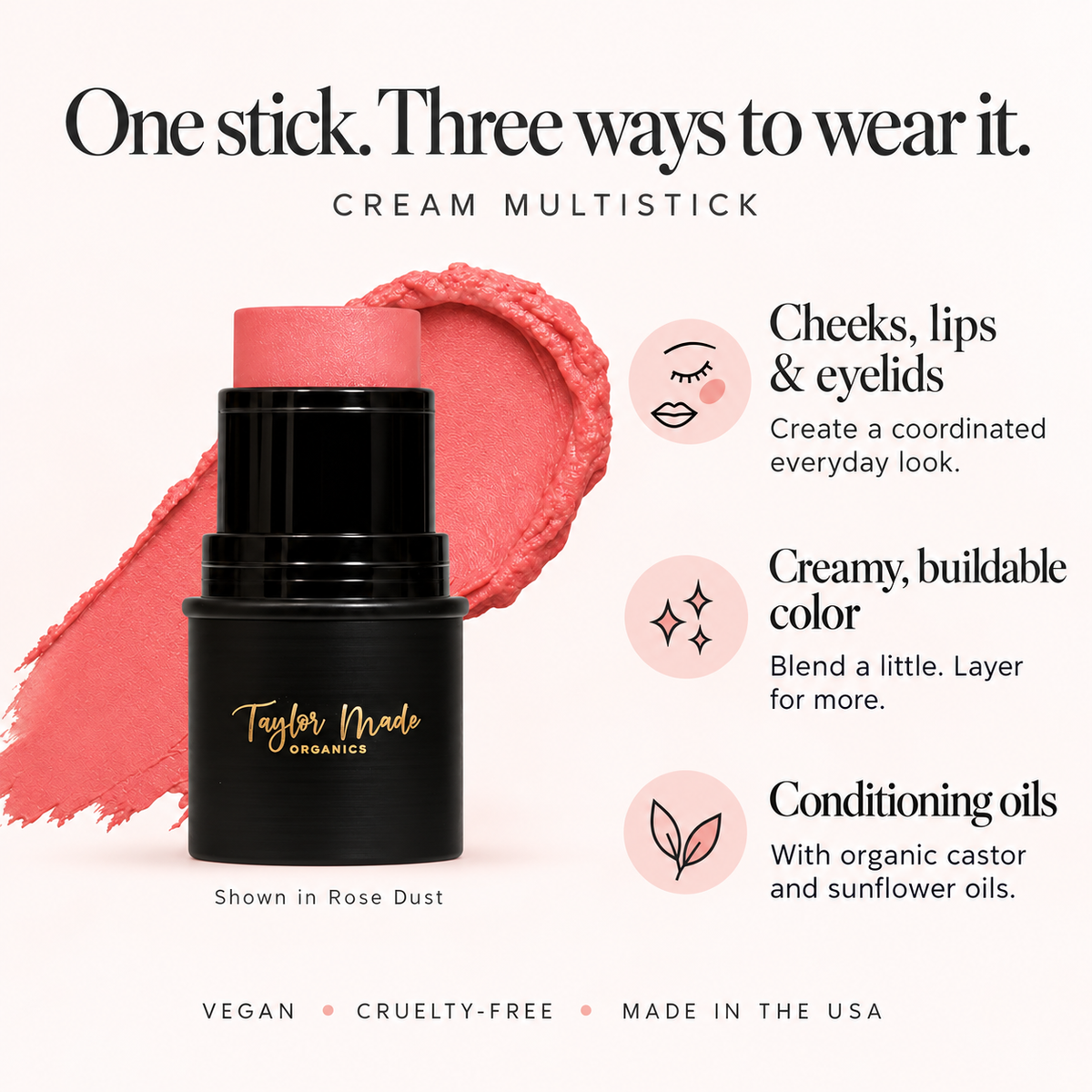 Organic Cream Multistick for Cheeks, Lips & Eyes