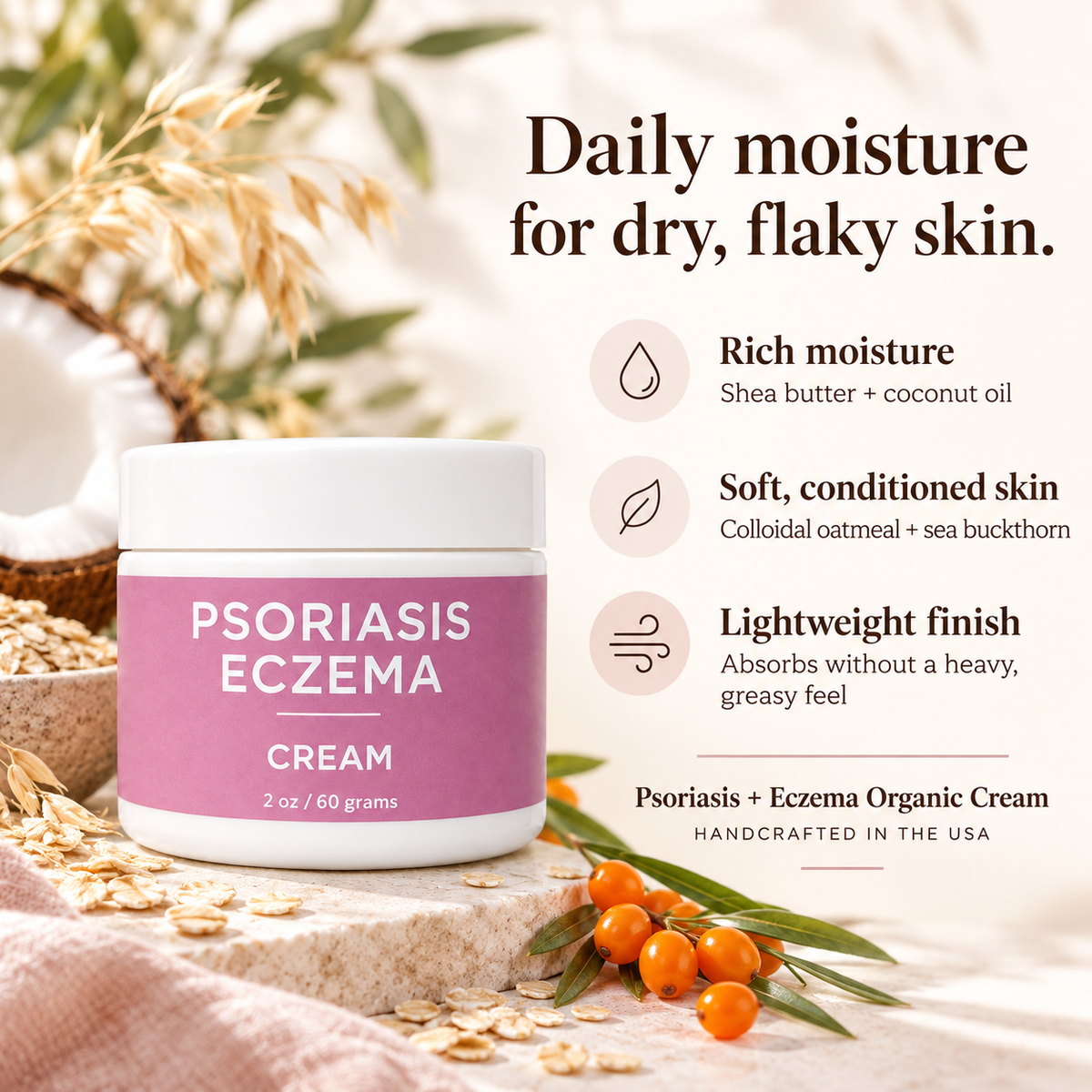 Psoriasis + Eczema Organic Cream Dry, Itchy Skin