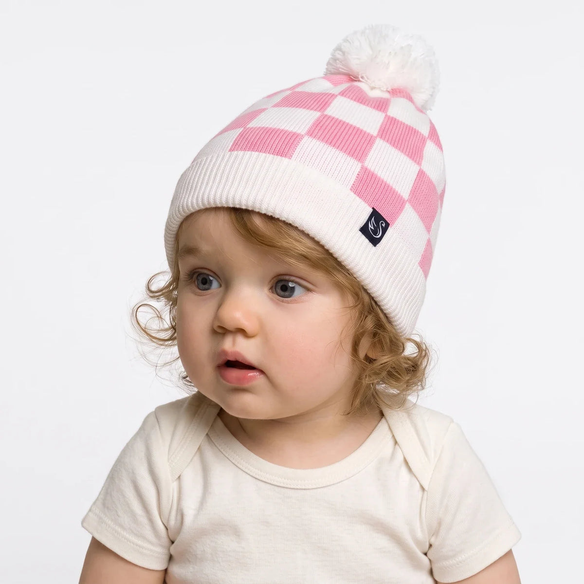 Pink Checker Baby Knit Beanie