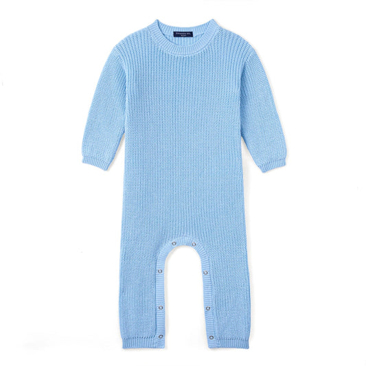 Baby Knit Romper Snap Closure in Baby Blue
