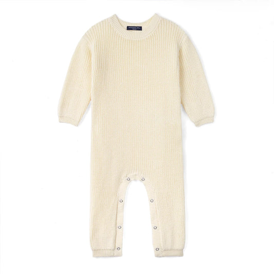Baby Knit Romper Snap Closure in Cream