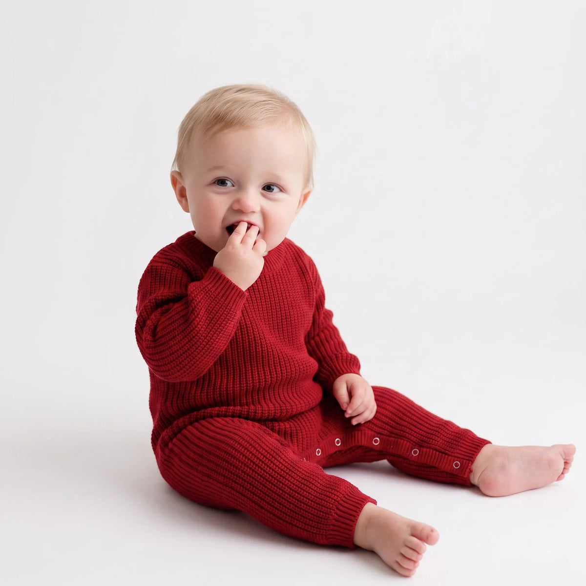 Baby Knit Romper Snap Closure in Red Christmas
