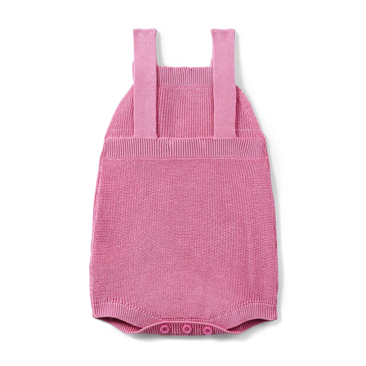 Baby Knit Button Strap Romper in Rose Pink
