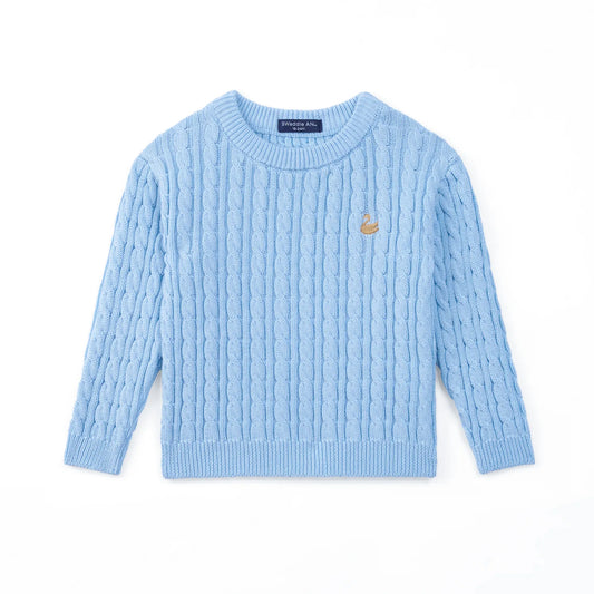 Classic Cable Knit Baby Sweater in Baby Blue