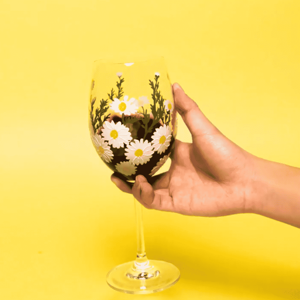 Painted Daisy Wine Glasses