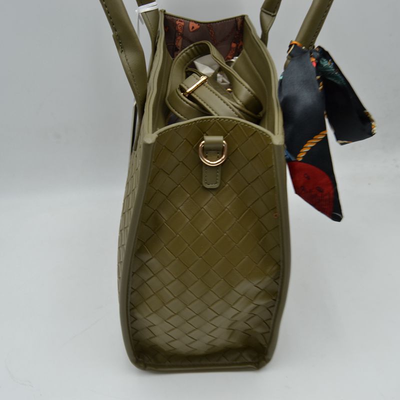Woven Texture Tote Bag with Dual Top Handles and Scarf Accent