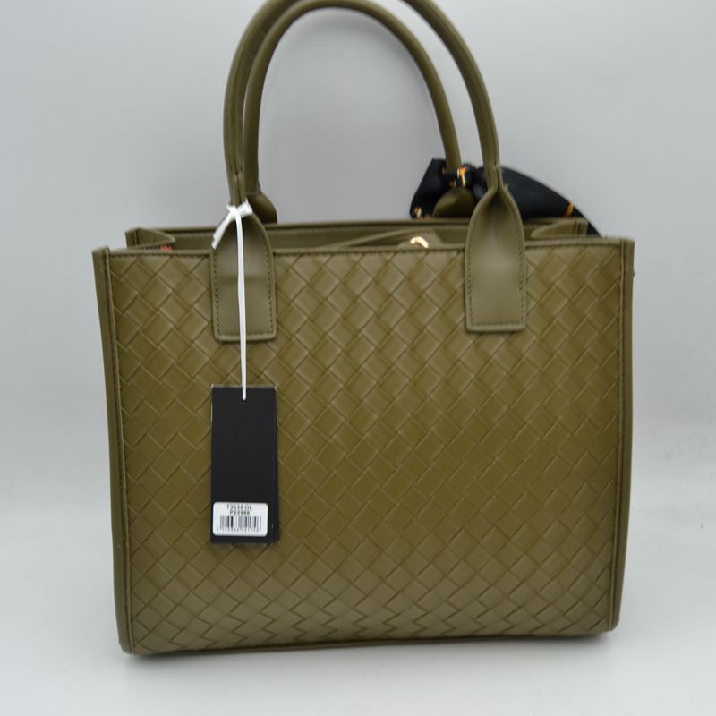 Woven Texture Tote Bag with Dual Top Handles and Scarf Accent