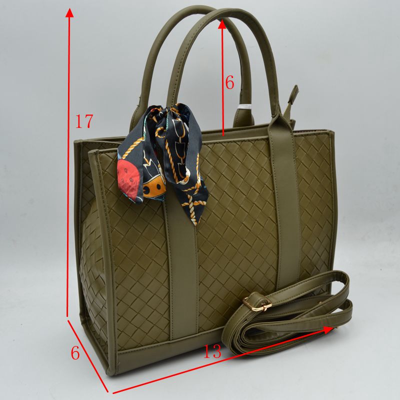Woven Texture Tote Bag with Dual Top Handles and Scarf Accent