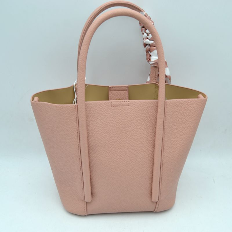Classic Pebbled Tote Bag with Front Pocket and Checkered Scarf Accent