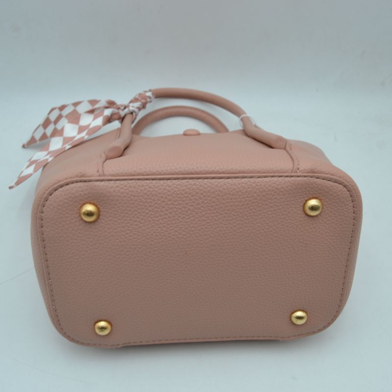 Classic Pebbled Tote Bag with Front Pocket and Checkered Scarf Accent