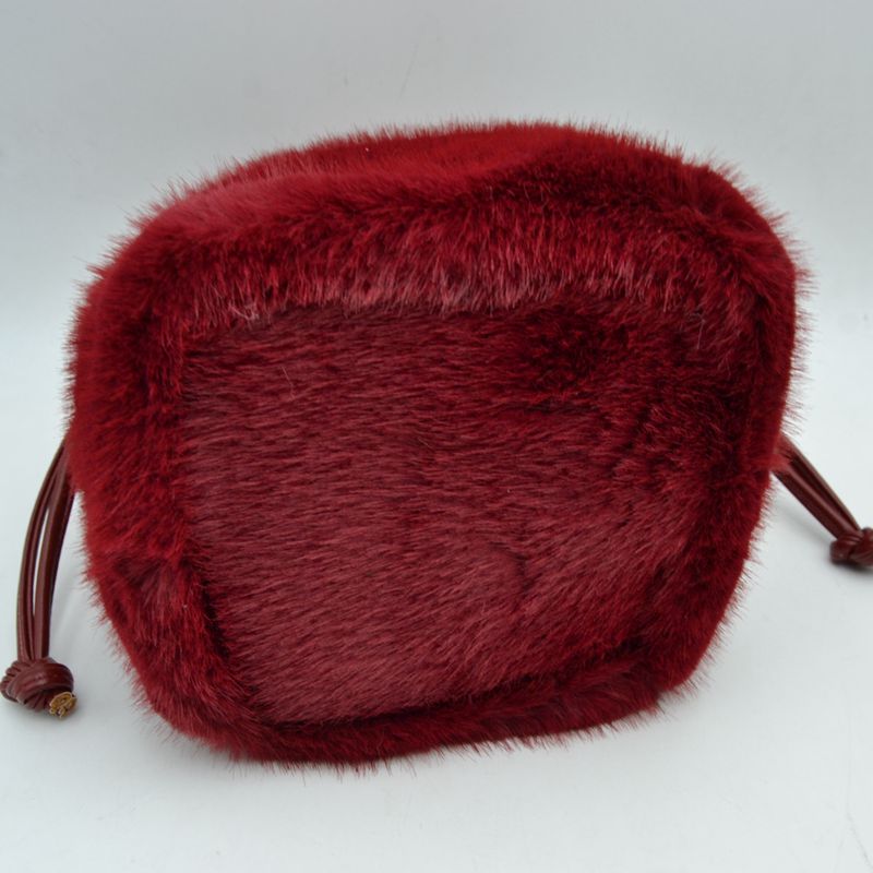 Plush Faux Fur Bucket Handbag with Drawstring and Removable Strap