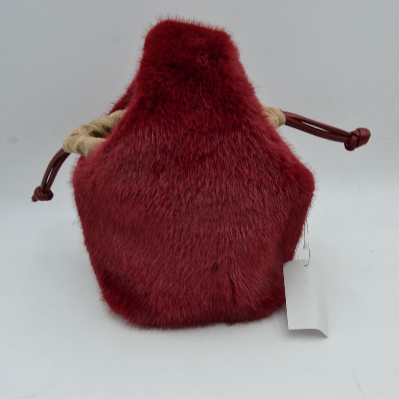 Plush Faux Fur Bucket Handbag with Drawstring and Removable Strap