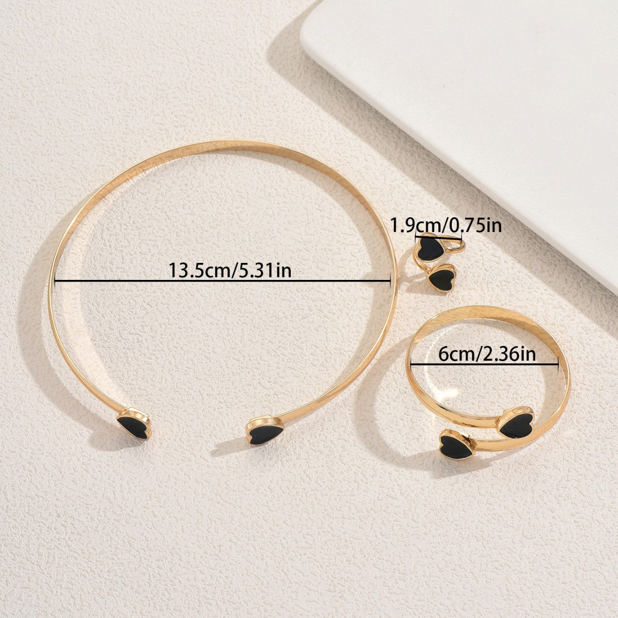 Cross-border European American Women Jewelry Set, Niche Enamel Geometric Heart Design Necklace, Bangle & Open Ring Premium Accessories