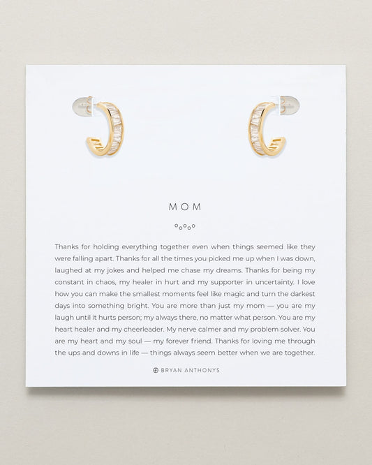 Mom Baguette Mini Hoop Earrings