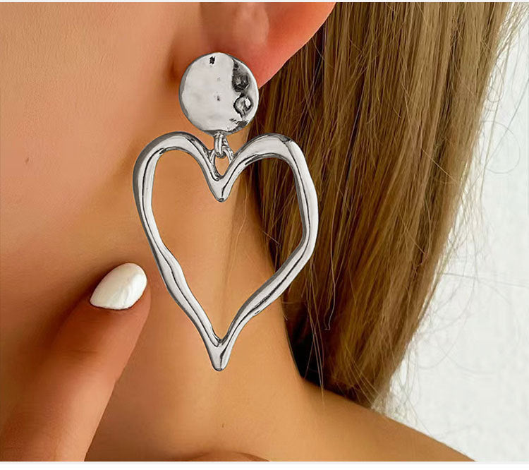 Women Fashion Geometric Heart Circle Drop Earrings  Studs, Minimalist High End Daily Versatile Ear Ornaments