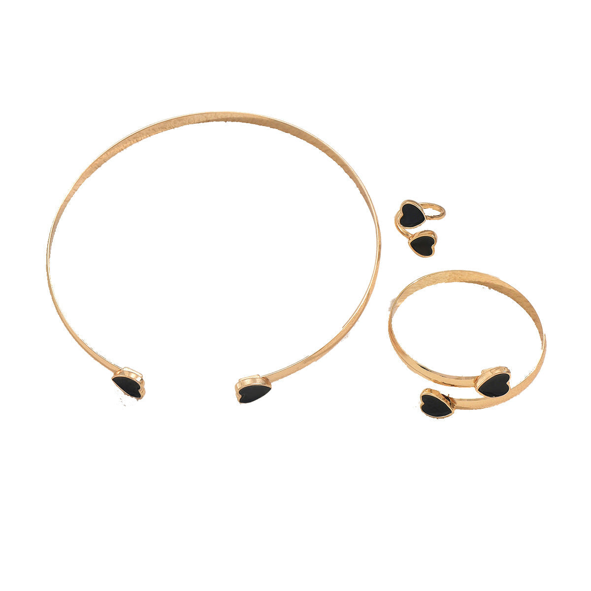 Cross-border European American Women Jewelry Set, Niche Enamel Geometric Heart Design Necklace, Bangle & Open Ring Premium Accessories