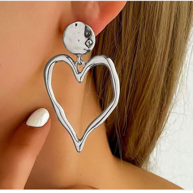Women Fashion Geometric Heart Circle Drop Earrings  Studs, Minimalist High End Daily Versatile Ear Ornaments