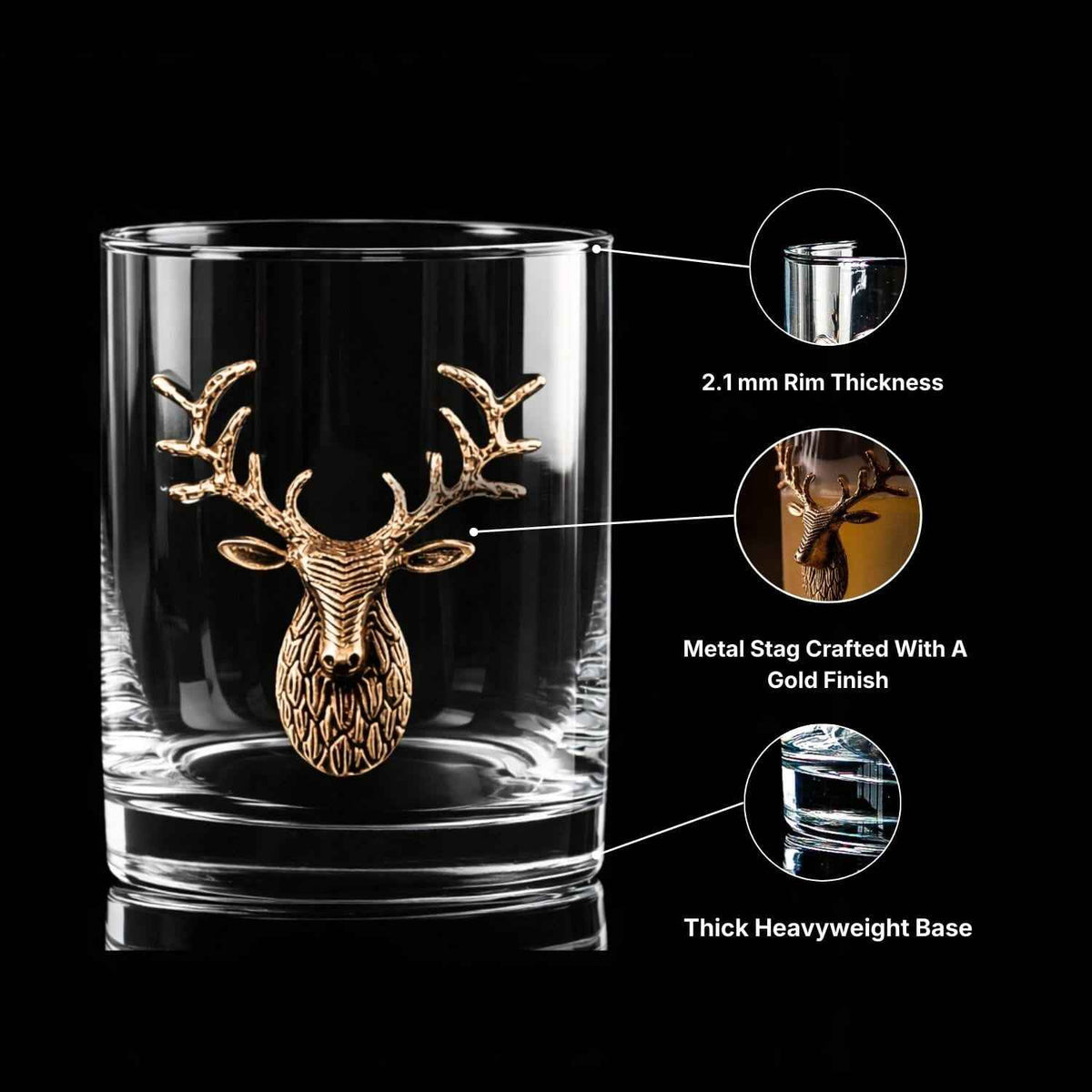 Gold Stag Deer Whiskey Glasses