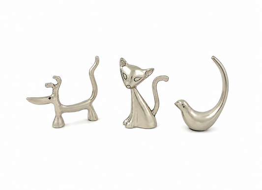 Dog, Cat & Bird Ring Holders Set - Silver