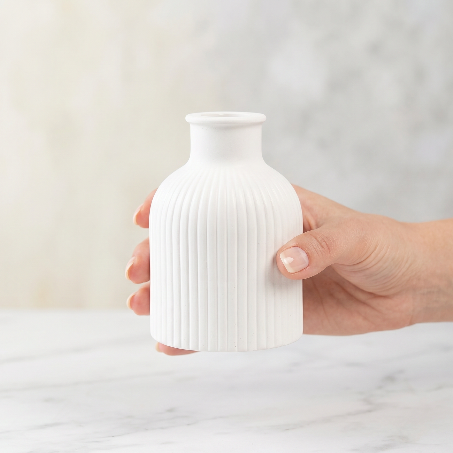 Ribbed Bottle Vase, Gypsum White 4"
