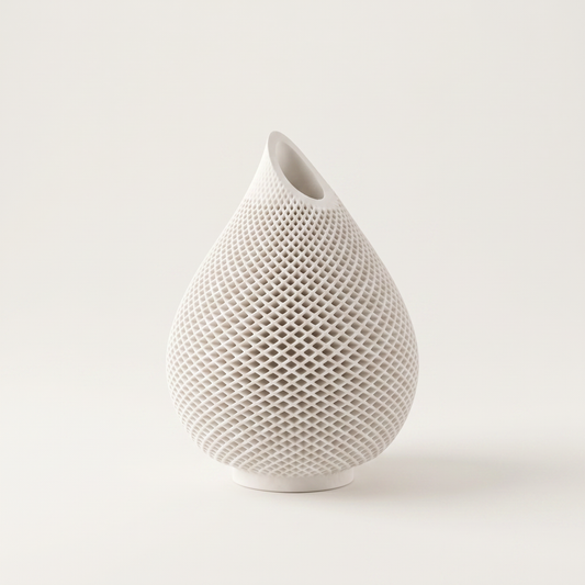 Teardrop Honeycomb Vase, Gypsum White 5"