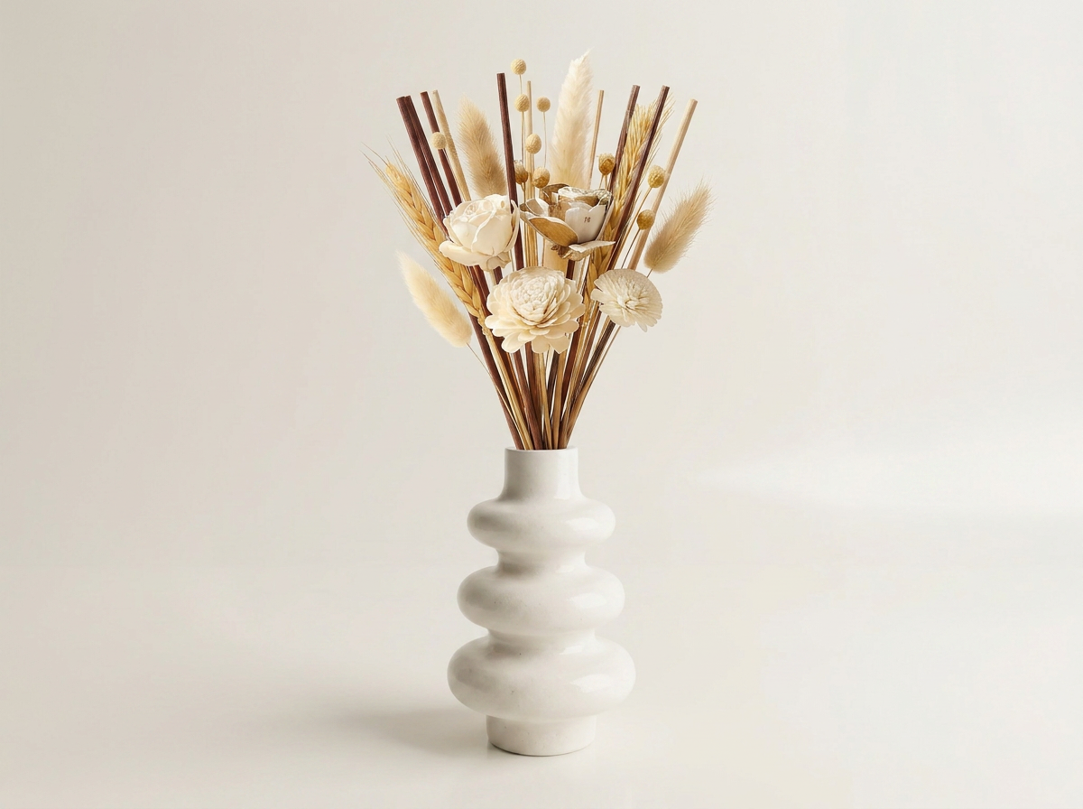 The Stacked Bubble Vase Reed Diffuser Gift Set, Gypsum White 9"