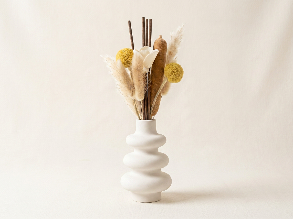 The Stacked Bubble Vase Reed Diffuser Gift Set, Gypsum White 9"